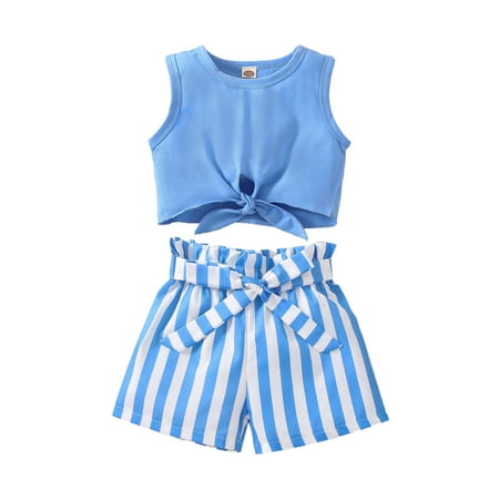

Toddler Girls Summer Sleeveless Vest Tops And Striped Shorts Outfit