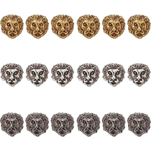 18pcs Alloy Lion Head Beads 3 Color Animal Tibetan Loose Spacer Beads 13mm Lion Head Beads for DIY Bracelets Necklaces Jewelry Making Hole:2mm