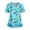 Blue, variant on Tropical Print V-Neck Scrub Top for Women, Short Sleeve Medical Tunic with Pockets - Loose Fit Side Slit Work Shirt featuring Hibiscus & Turtle Pattern Army Green L