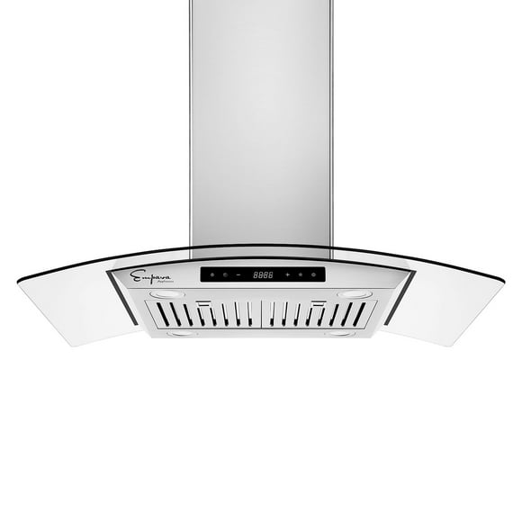 Empava 36 in. Ducted Island Range Hood with Tempered Glass