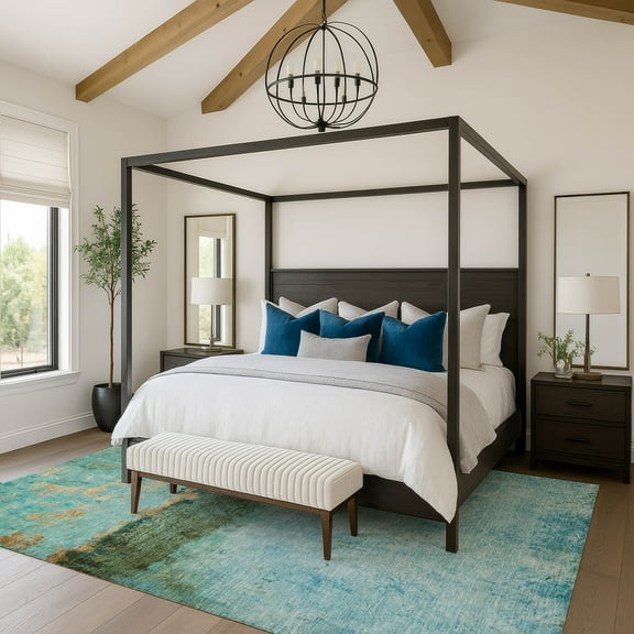 Addison Rugs Mayfield Premium Machine Washable Transitional Abstract Teal Rectangle Rug, 10' X 14' Machine Washable Transitional Abstract Teal Oversized Sherpa Throw Blanket