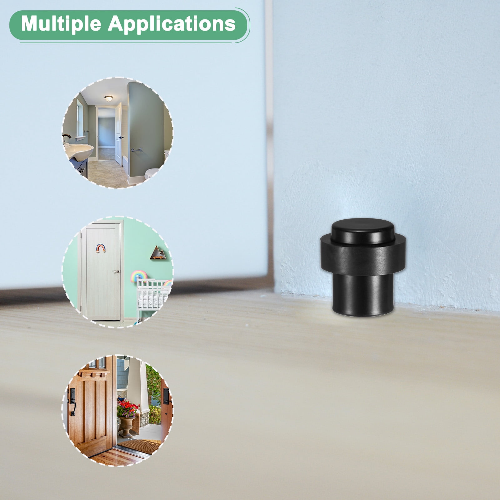 Uxcell 4-Pack Floor Door Stoppers, Stainless Steel Cylindrical Door Stop with Plastic Rubber Bumper [Black]