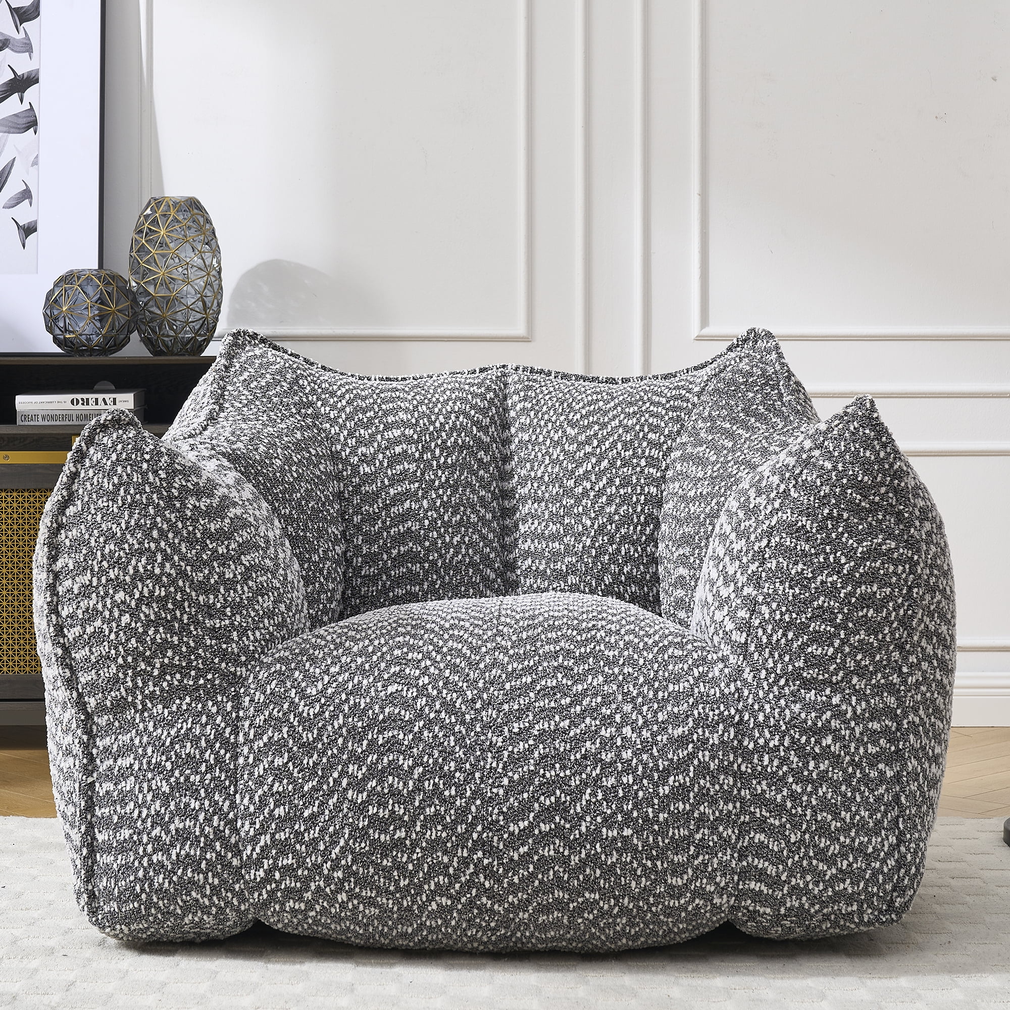 Newest Bean Bag Chair, Adults Bean Bag Chair with Soft Armrests and Storage Pocket with Soft Cover, Bean Bag for Bedroom or Playroom
