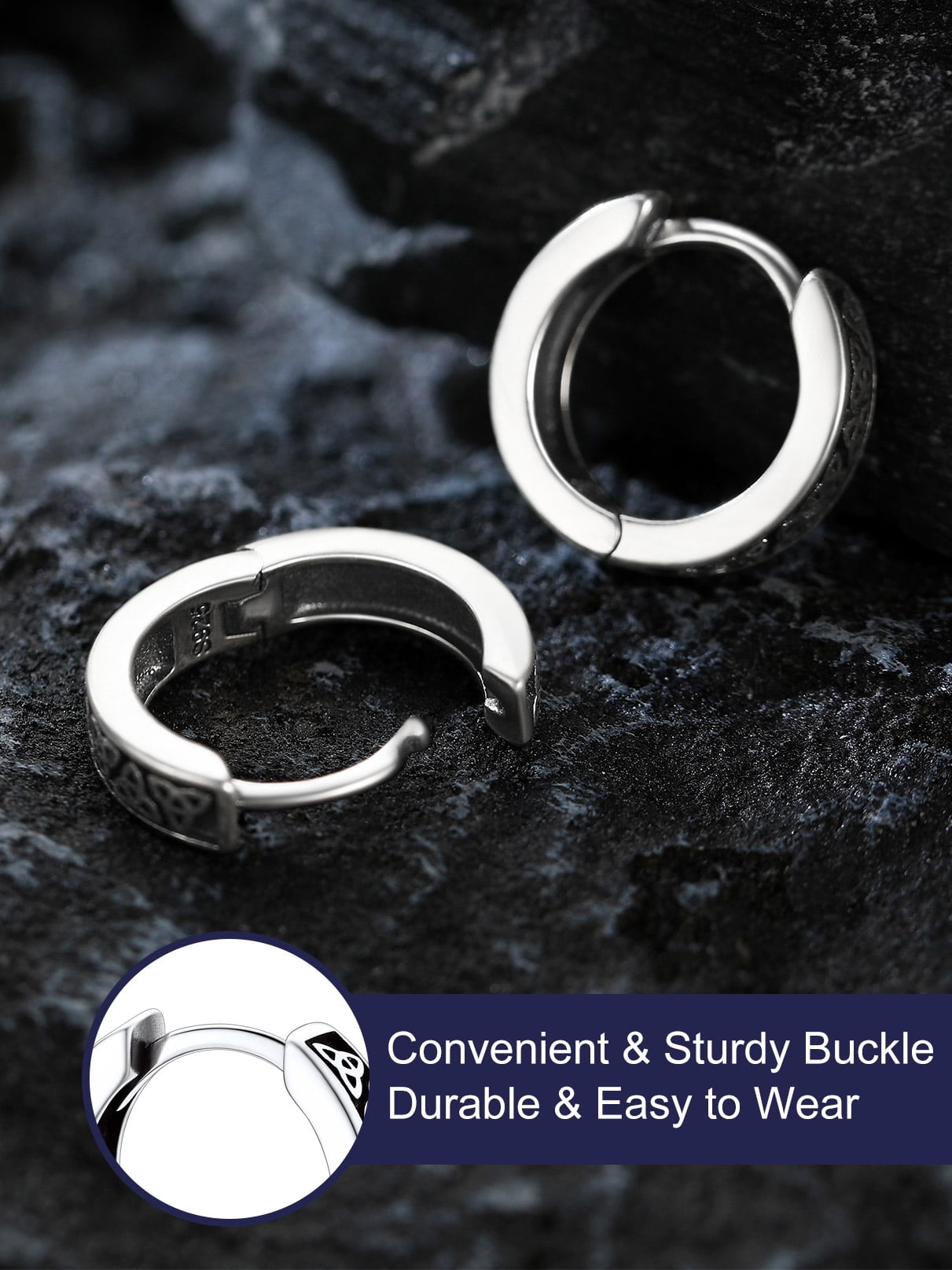 Bandmax 10MM 925 Sterling Silver Huggie Earrings for Men Tiny Triangle Celtic Knot Hoop Earrings for Boyfriend Husband Father Son Gift