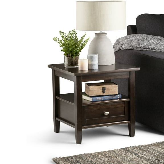 WyndenHall Norfolk SOLID WOOD 20 inch Wide Rectangle Transitional End Side Table - 20 inch Wide Tobacco Brown Lacquer, Stained