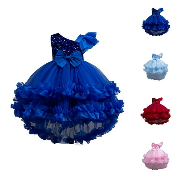 THDHVS Flower Girl Dresses for Wedding,Shimmer Sleeveless Dress with Full Tulle Skirt for Girls Pageant Performance Special Event and Party Wear,Girls Dresses Blue