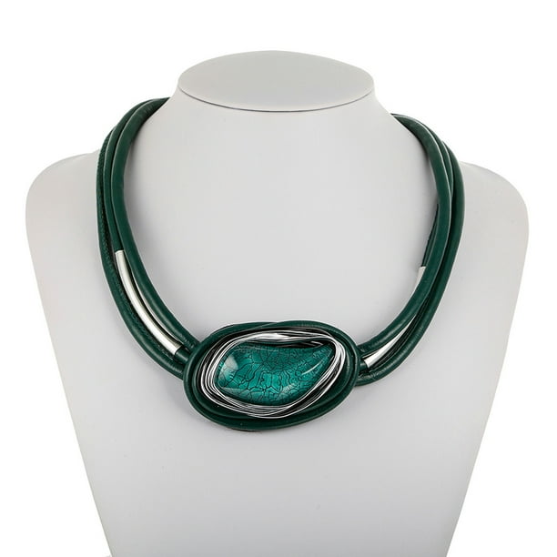 Collar para mujer, joyería para mujer, joyería para mujer, personalidad creativa, resina, cordón de cuero, collar geométrico, joyería para mujer, collar grande