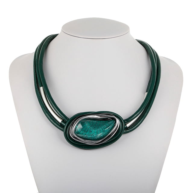 Collar para mujer, joyería para mujer, joyería para mujer, personalidad creativa, resina, cordón de cuero, collar geométrico, joyería para mujer, collar grande