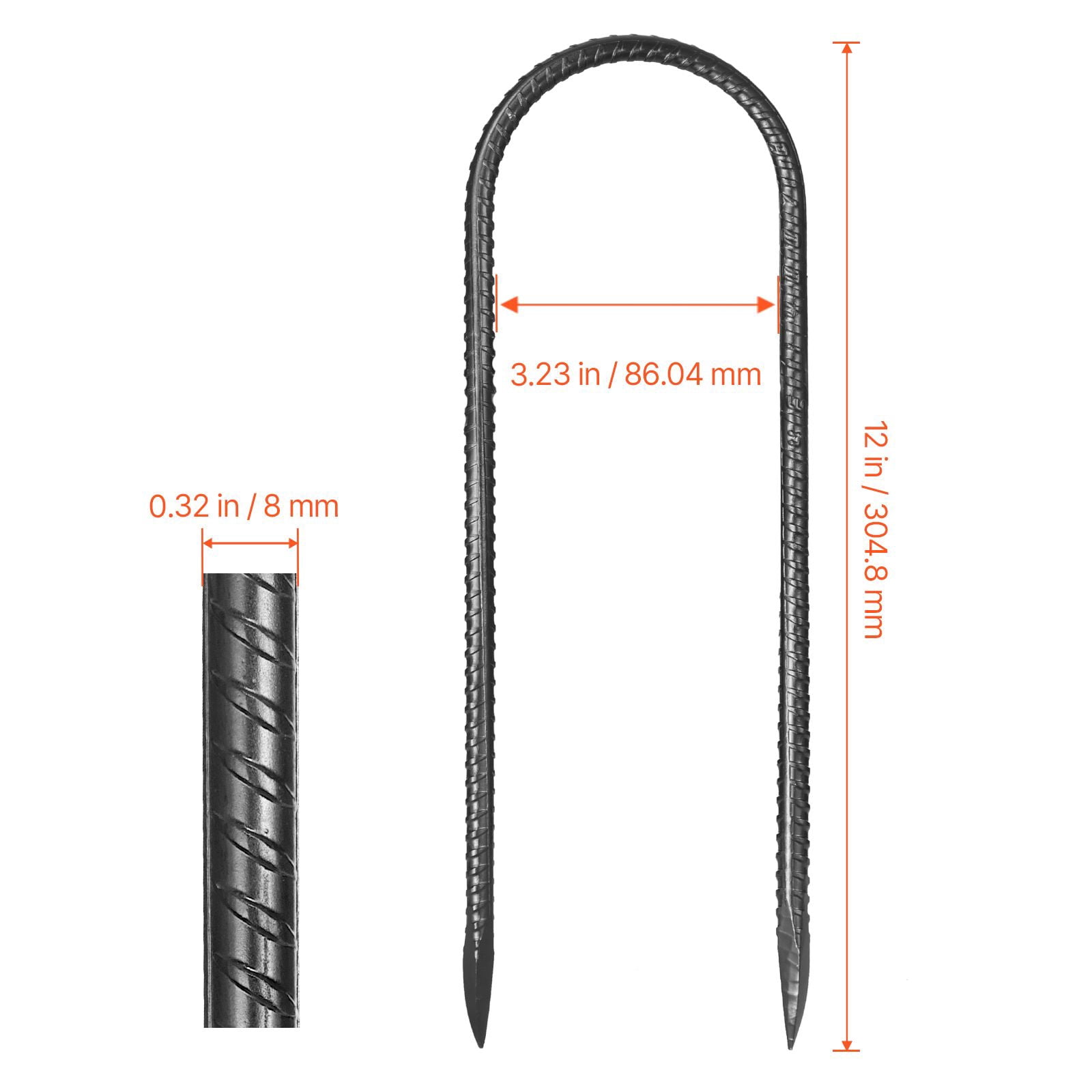 U Shape Rebar Stakes 12 Inch 8-Pack Galvanized Steel for Tent Trampoline Fence Anchoring