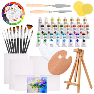 Bob Ross Master Paint Set Artist Bundle 6 Items with Travel Easel, Pre Stretched Painting Canvas, 8oz Natural Brush Cleaner, Clear Acrylic Palette, An