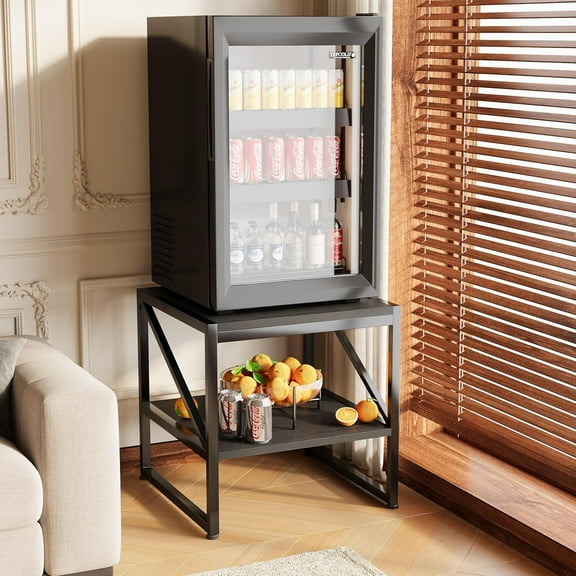 20 Inch Square End Table, Mini Fridge Stand with 2-Tier Storage Shelf, High Load Capacity Side Table for Living Room Bedroom, Black