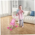 thumbnail image 6 of Pink Foldable Doll Stroller With Heart Bear Print Fabric Lightweight Portable Pretend Play Doll Trolley For Role Play Game(Pink-55X12X9CM), 6 of 7
