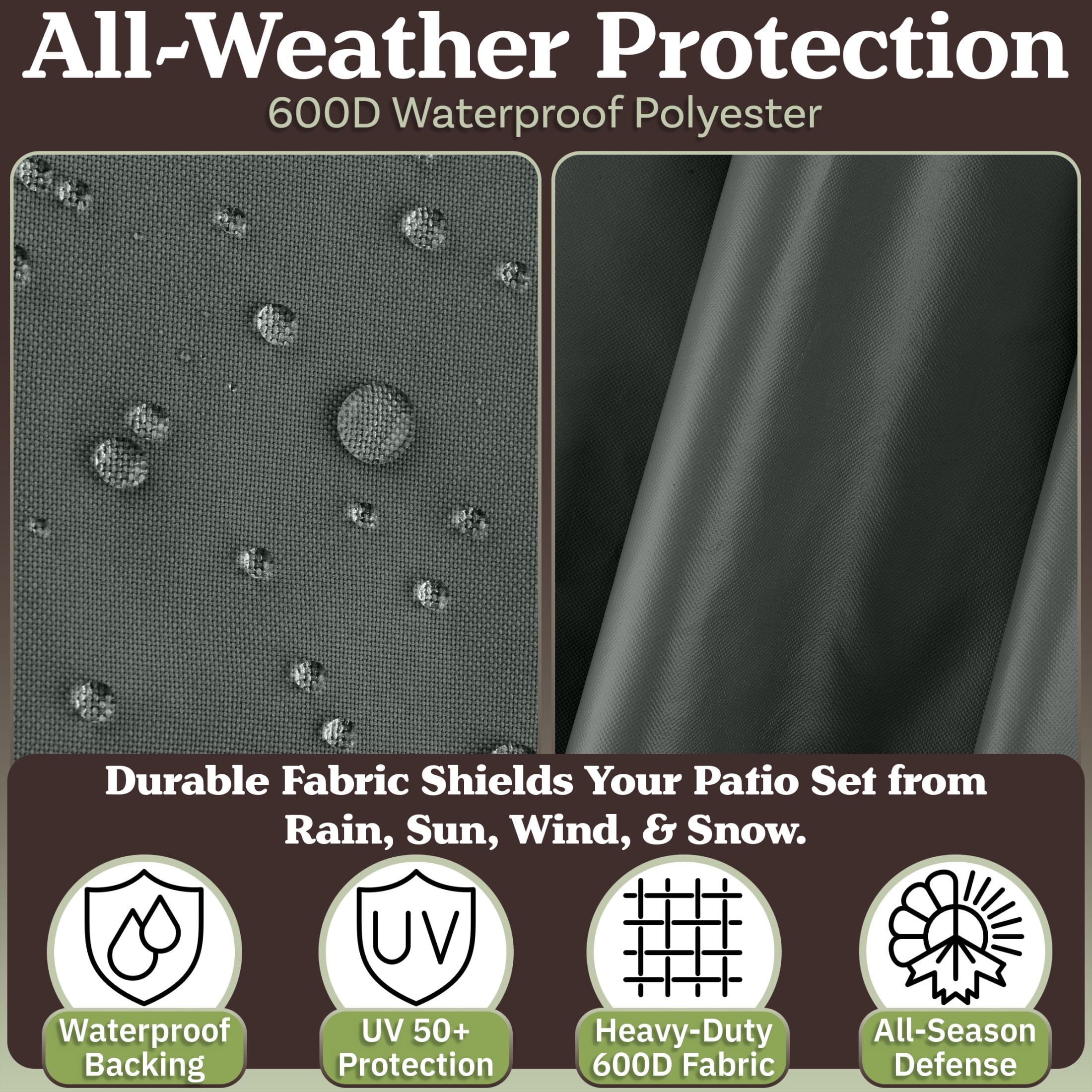 Pure Garden 106x106x28in Waterproof Square Furniture Outdoor Table Cover, Gray