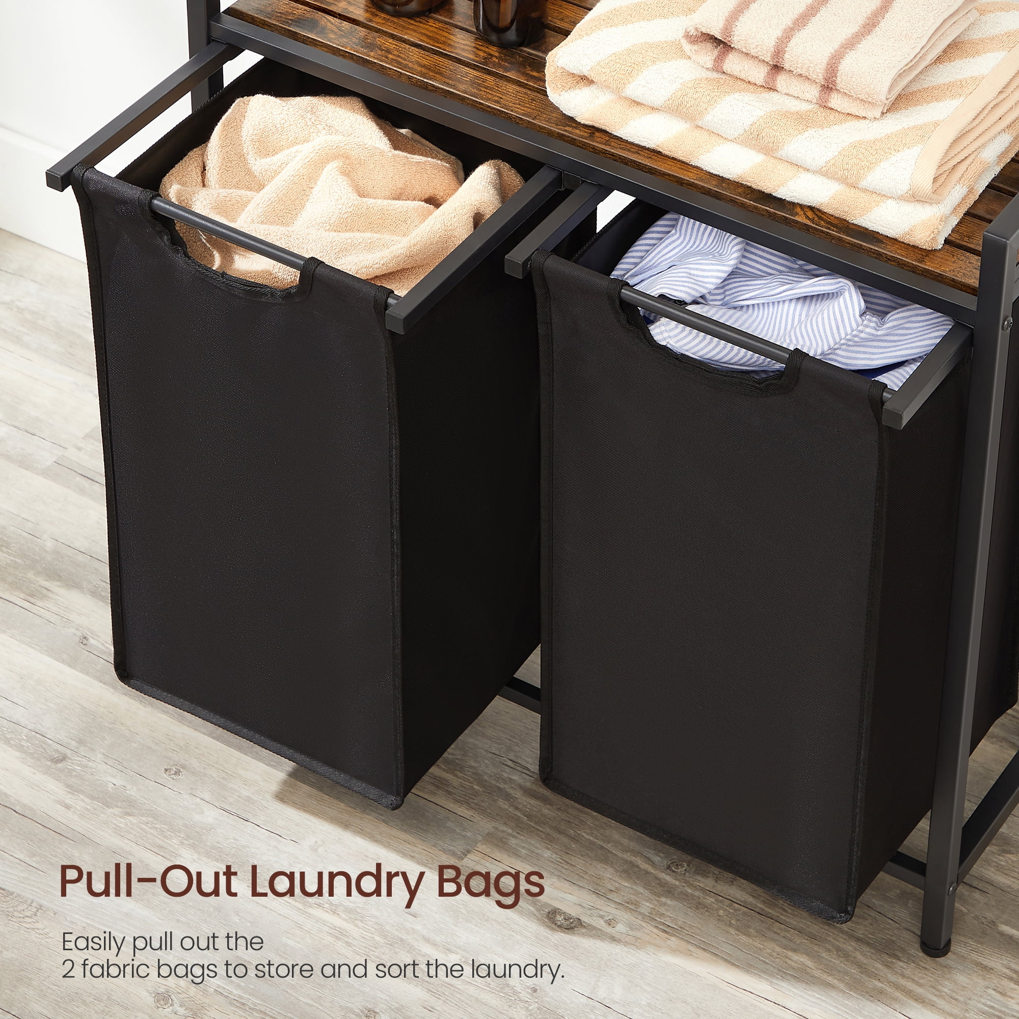 Laundry Hamper Organizer Laundry Basket Laundry Sorter with 2 Pull-Out and Removable Bags, Metal Frame, 2 x 12.1 Gallons, 28.8 x 13 x 28.4 Inches