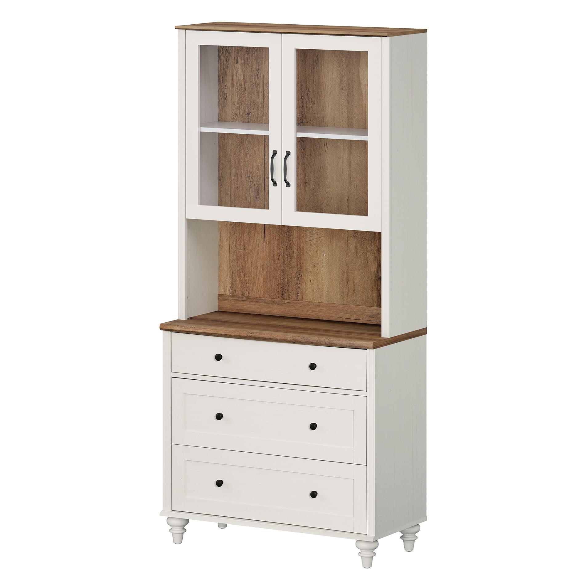 White Morden Bookcase, Bookshelf with 3 Wood Drawers, Farmhouse Library Wooden Bookshelves for Living Room, Office, Study Room, Kitchen