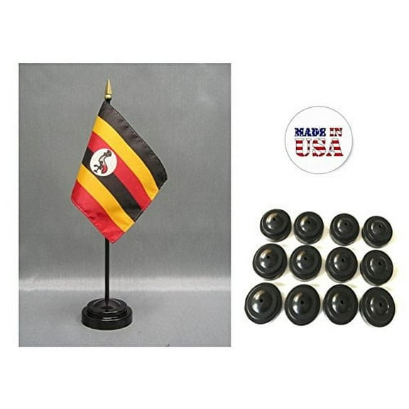 Box of 12 Uganda 4"x6" Miniature Desk & Table Flags Includes 12 Flag Stands & 12 Ugandan Small Mini Stick Flags
