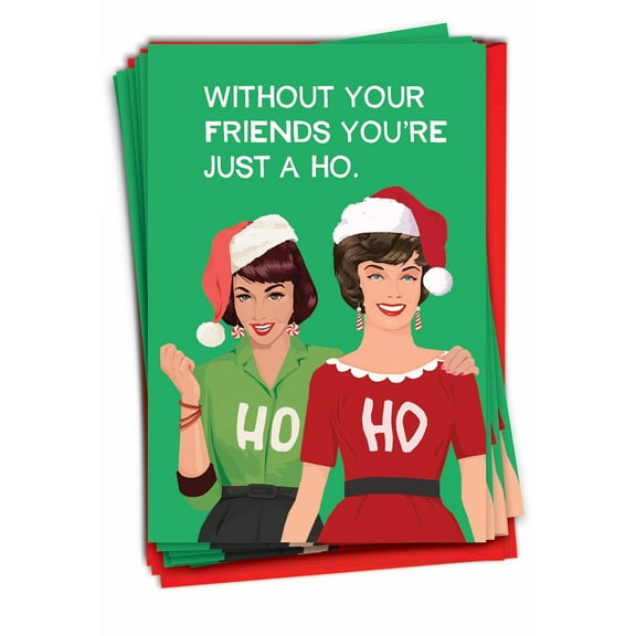 Pack of 12 Merry Christmas Cards Funny (1 Design, 12 Cards) - Ho Ho Friends C9535XSG-B12x1