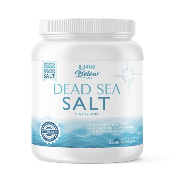 LA SALT CO 1400 Tarro de menos de 5 libras Sal del Mar Muerto Grano fino - Baño de pies y spa Exfoliante corporal exfoliante puro y rico en minerales El mayor contenido mineral - Alivio natural de l