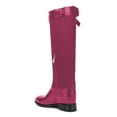 thumbnail image 2 of YDN Women Classic Round Toe Knee High Riding Boots with Chunky Low Heel Stylish Side Zipper Patchwork Long Boots Winter Pull On Dress Shoes Size 6.5 Hot Pink, 2 of 4