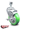 thumbnail image 2 of 4 Inch Green Polyurethane Wheel Swivel 12mm Threaded Stem Caster with Brake, 2 of 2