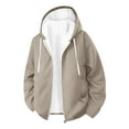 thumbnail image 4 of Men's Hooded Sweatshirt Warm Fleece-Lined Long-Sleeve Zipper Athletic Pullover Hoodie with Pockets Khaki 3XL, 4 of 8