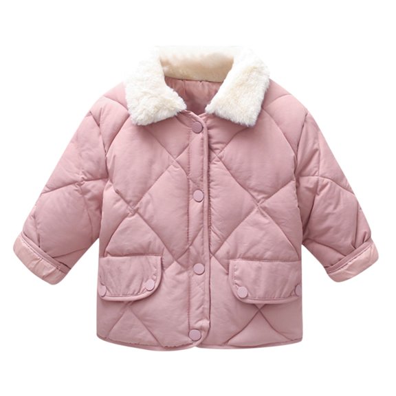 Scyoekwg Toddler Girls Jacket Infant Winter Thickened Warm Jacket Solid Color Button Lapel Cotton Clothing with Pocket (Pink,3-4 Years)