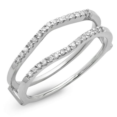 Dazzlingrock Collection 0.18 Carat (ctw) 10K Round Diamond Ladies Wedding Enhancer Double Ring, White Gold, Size 9.5