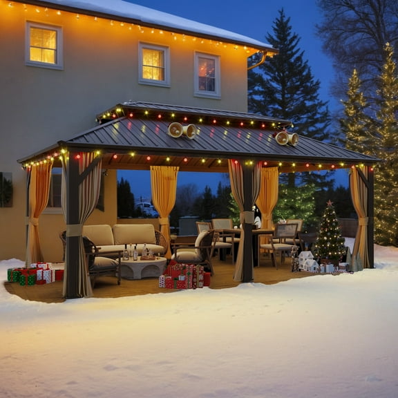 Hommow 12' x 20' Hardtop Gazebo Aluminum Frame Gazebo with Galvanized Steel Double Roof