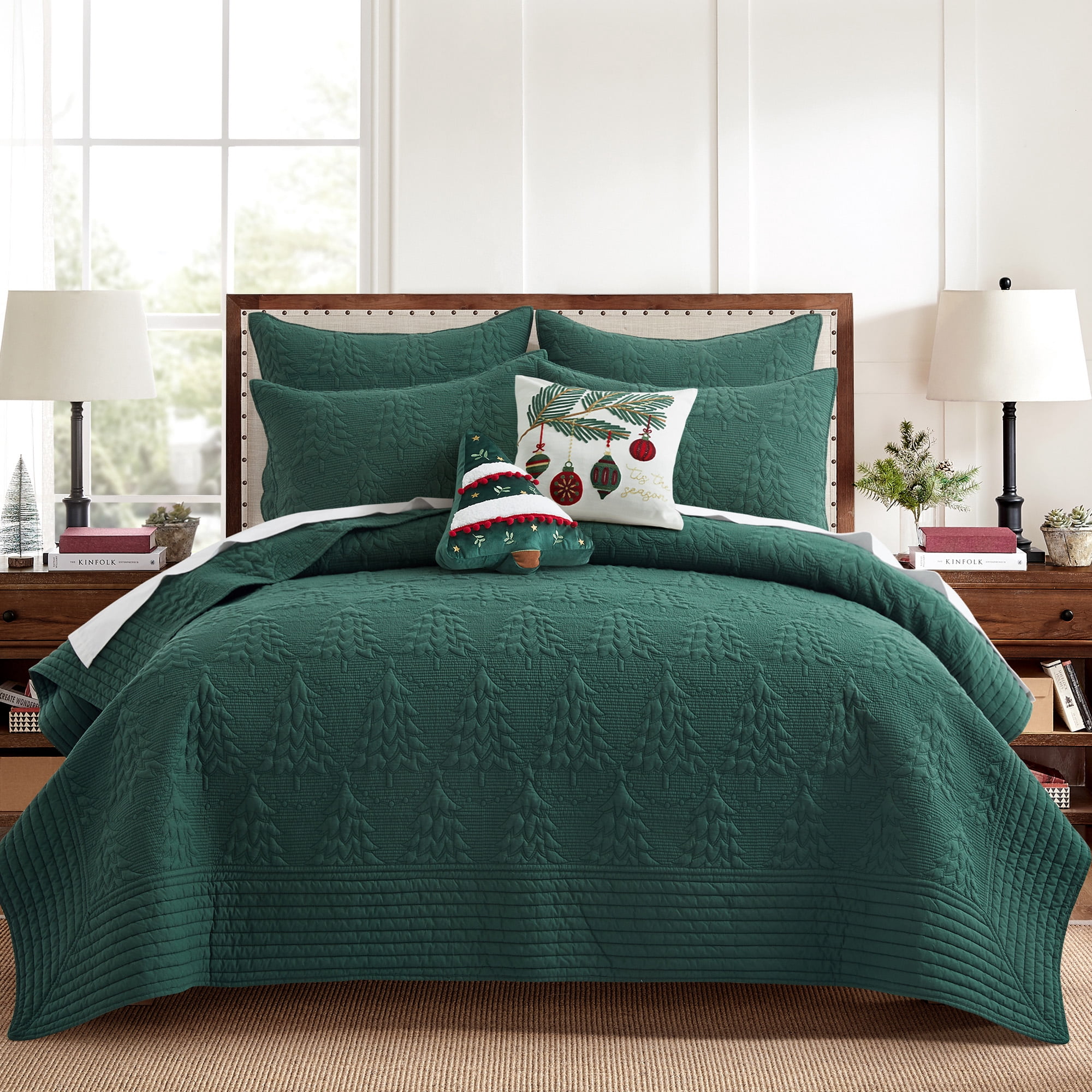 Levtex Home - O Christmas Tree Quilt - Euro Sham Set of 2 - Pine Trees - Green - Quilt (26x26in.) - Reversible - Cotton