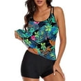 thumbnail image 4 of One opening Tankini with Boy Shorts Swimsuits Vintage Boho Print Two Piece Swimwear for Women (XL), Green leaves, 4 of 5