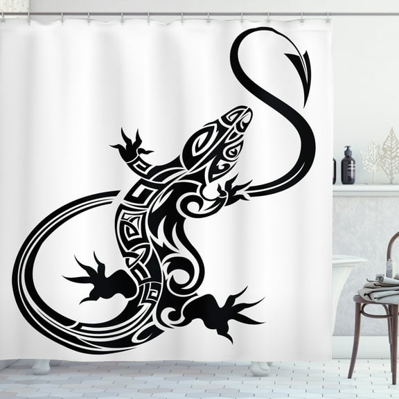 Ambesonne Iguana Shower Curtain, Lizard Silhouette Design, 69"Wx84"L, Black and White