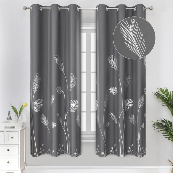 Cortinas térmicas Estelar Textiler con estampado de palmeras plateadas 107 x 183 cm