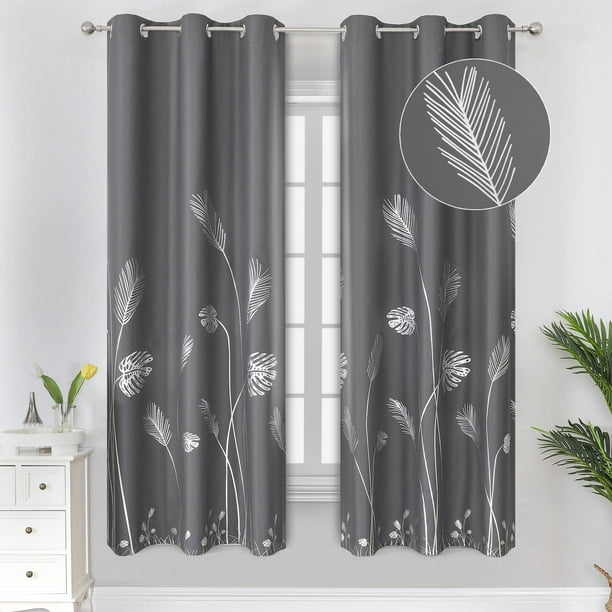 Cortinas térmicas Estelar Textiler con estampado de palmeras plateadas 107 x 183 cm