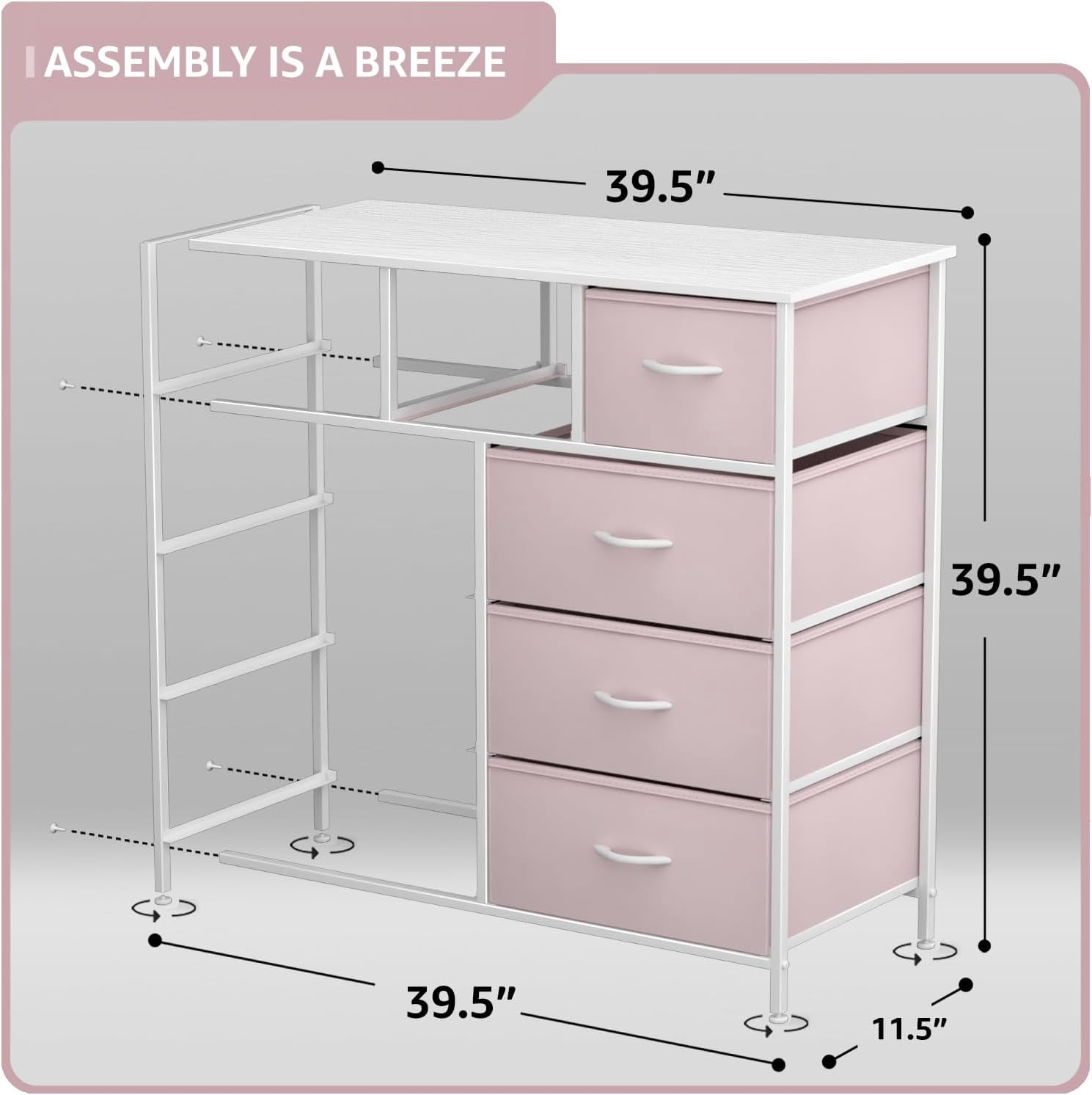 Nightstand Chest 9 Drawers Bedside Organizer Dresser Furniture for Bedroom and Office - Pink