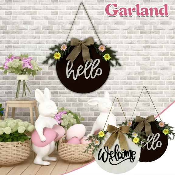 Welcome Sign for Front Door Wreath Decorations for All Seasons Front Porch Decor Hanging Gift for Farmhuose Home Outdoor Indoor