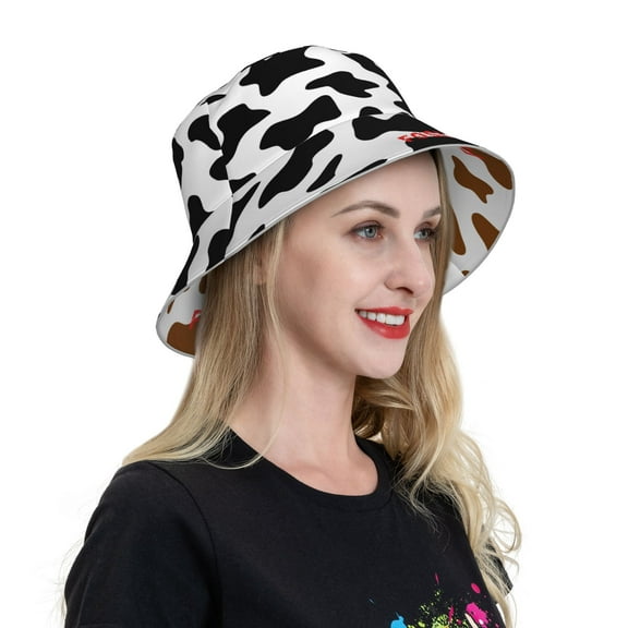 Cow Printed Bucket Hat Fashion Sun Cap Packable Outdoor Fisherman Hats for Women and Men