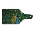 thumbnail image 2 of Peacock Cutting Board, Portrait of the Peacock Courtship Display Eye Spotted Tail Tropics Natural, Tempered Glass Cutting and Serving Board, Wine Bottle Shape, Orange Blue Green, by Ambesonne, 2 of 5