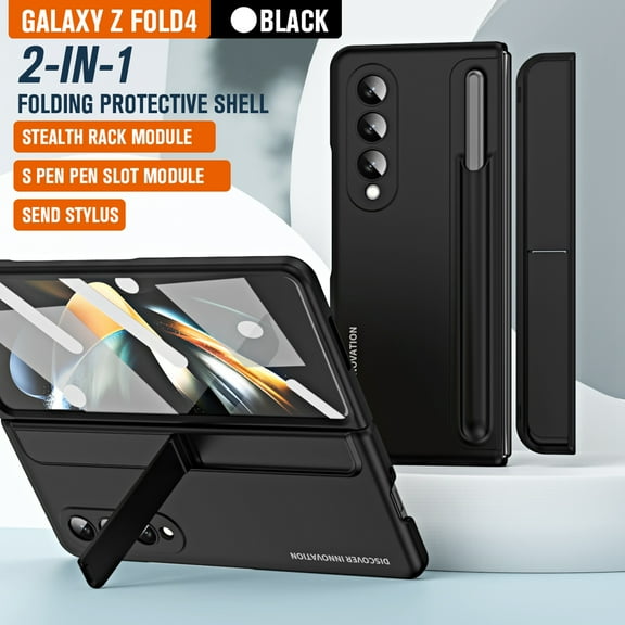 Decase Case for Samsung Galaxy Z Fold 4 Case 5G with S Pen Holder, Full-Body Protective Hidden Stand Case Built-in Screen Protector & Kickstand for Samsung Z Fold 4, Black