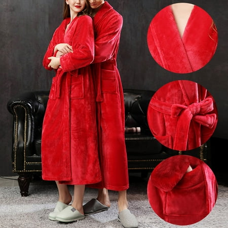 

ZZWXWB Robes For Women Adult Couple Bathrobe Long Flannel Cardigan Belt Pajamas Nightgown Bathrobe Red Xl ac1447