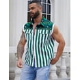 thumbnail image 4 of Denim Vest for Men Print Sleeveless Jean Jacket Festival Clothing(Green and White Striped,S), 4 of 7