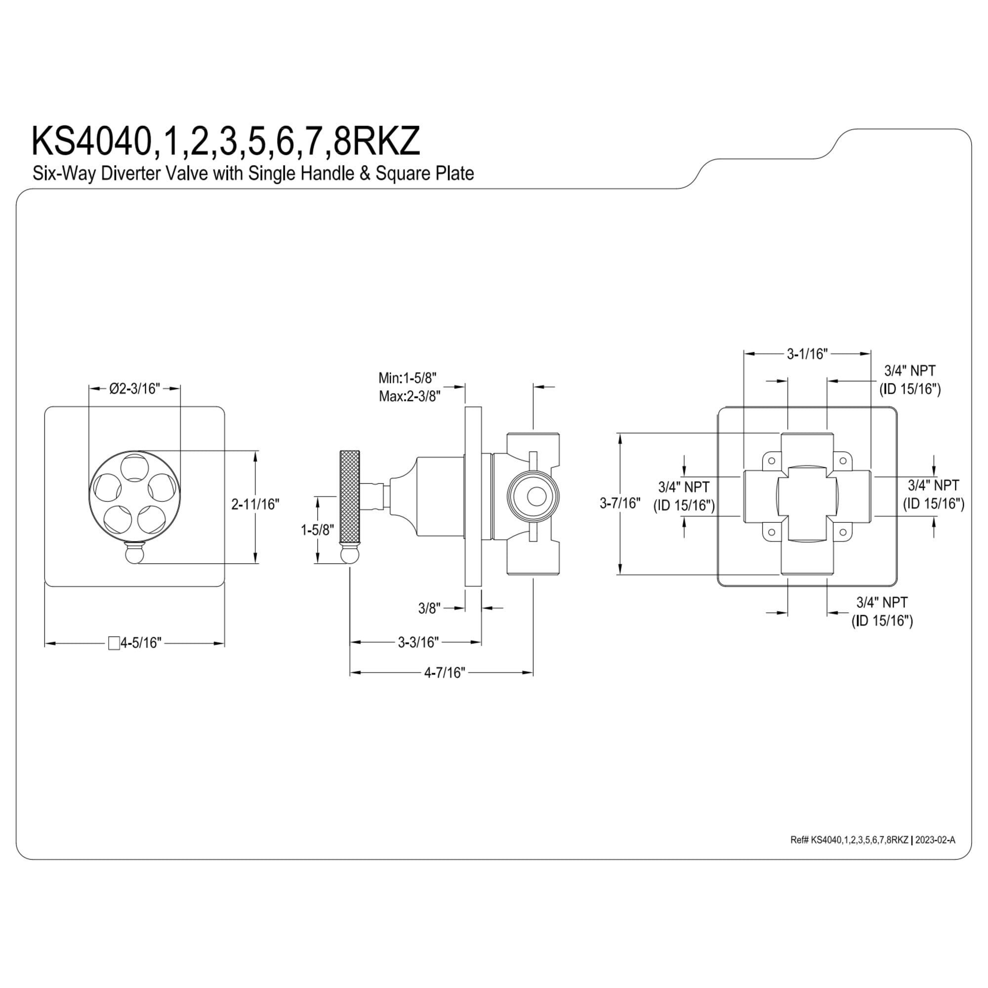 Kingston Brass KS4047RKZ Wendell Single-Handle Six-Way Diverter Valve with Knurled Handle and Square Trim Kit, Brushed Brass