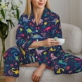 thumbnail image 5 of KLL Dinosaur Flowers Print Women's Long Sleeve Pajamas with Pants Sleepwear Loungewear 2 Set-X-Large, 5 of 7