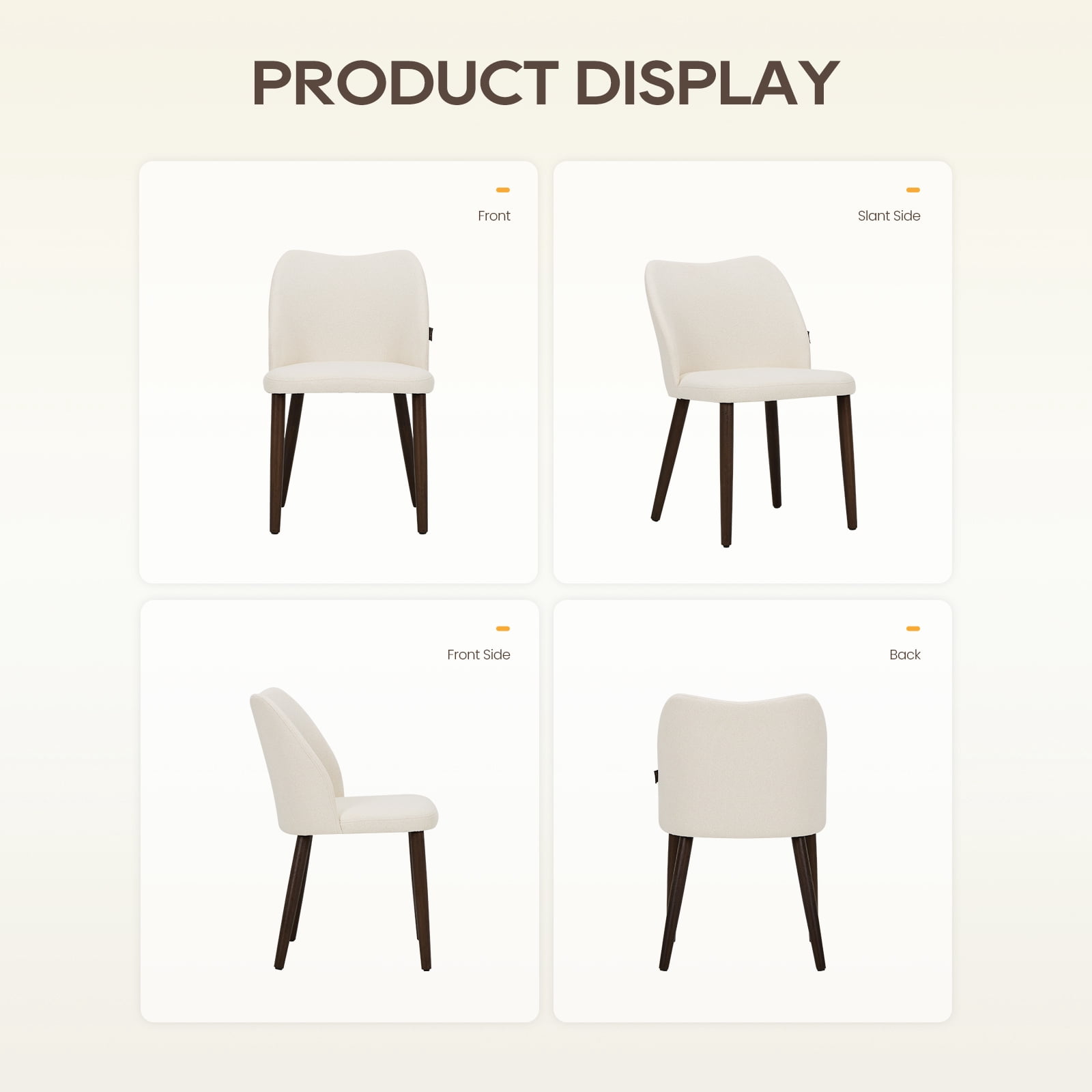 EOP Upholstered Dining Chairs Set of 2, Mid Century Modern Dining Room Chairs, Fabric Farmhouse Dining Side Chairs with Wood Legs, Armless Kitchen Chairs with Wingback, Beige