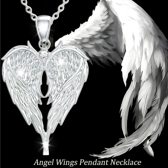 Herunwer Angel Wings Necklace for Women, Guardian Angel Wings Pendant Necklace Angel Wings Heart Necklace Silver Wings Necklace, Christmas Jewelry Gifts