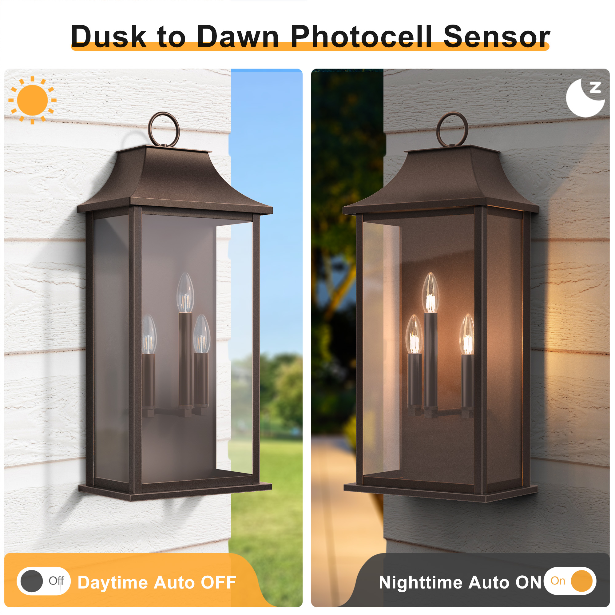 Maxax Dusk to Dawn Outdoor Wall Lights 3-Light, Oil Rubbed Bronze Exterior Lighting Fixtures, 25" Large Outdoor Wall Sconce, Waterproof Outside Wall Lantern for Porch Patio Garage