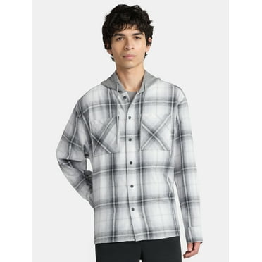 No Boundaries Men's & Big Men's Hooded Flannel Shirt with Long Sleeves, Sizes XS-5XL