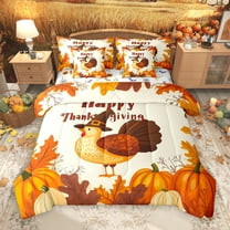 Manfei Happy Thanksgiving 7-Piece Twin Bedding Sets,Cute Turkey Bedding Comforter Set,Rustic Pumpkin Maple Sheet Sets For Girl Kids,Luxury Bedroom Decor Reversible