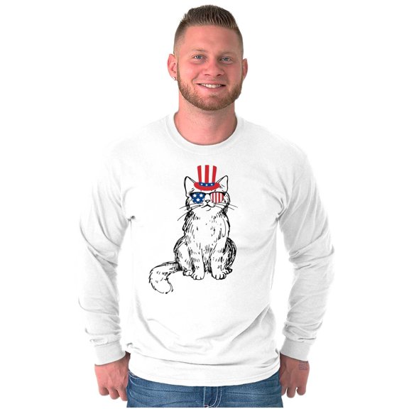 Cat Lovers Patriotic American Kitty Plus Size Long Sleeve Graphic Tee Shirt Brisco Brands 2X
