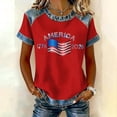 thumbnail image 2 of Lkhaha 250th Anniversary Patriotic T Shirts for Women 4th of July Denim Collar Short Sleeve Casual Crew Neck Glitter Sequin Loose Fit Tops&nbsp;Red XXXXXL, 2 of 4