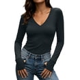 thumbnail image 6 of Enjoytime Basic Tops for Women V-Neck Stretchy Long Sleeve Undershirt Fall Winter Soft Casual Fitted Tee with Thumbholes, 6 of 8